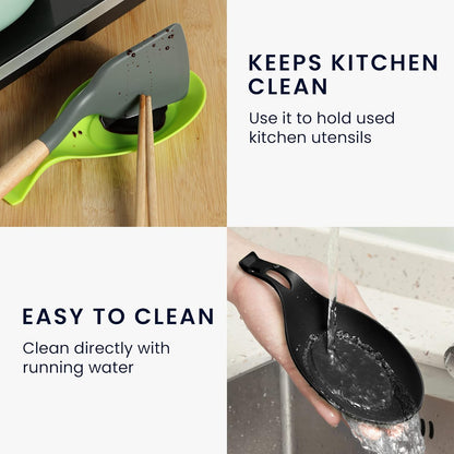 kwmobile Silicone Spoon Rest Set - 2 Pieces Holders for Stove Top Kitchen Counter, Rests for Spoons and Utensils