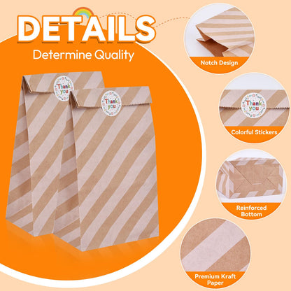 Elvielsl 40 Pack Paper Party Favor Bags, Brown Paper Bags Kraft Paper Bag Goodie Bag Small Gift Bag with 48pcs Stickers for Birthday, Wedding, Parties Favors, Christmas Day, Baby Showers - 13x8x24CM