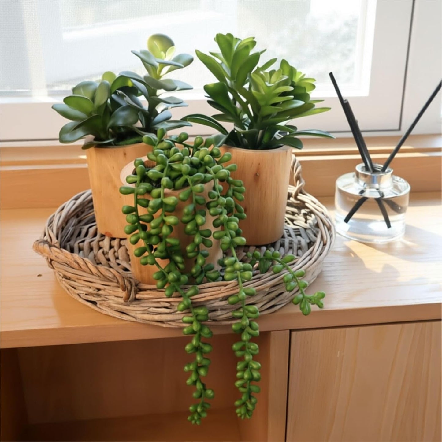 VINSUNI Set 3 Artificial Succulents with Pots - of Small Fake Plants for Aesthetic Room Decor - Realistic Mini Faux