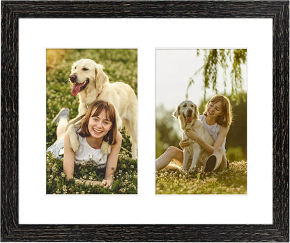 Golden State Art 8x10 Distressed Black Collage Picture Frame, White Mat for (2) 4x6 Pictures