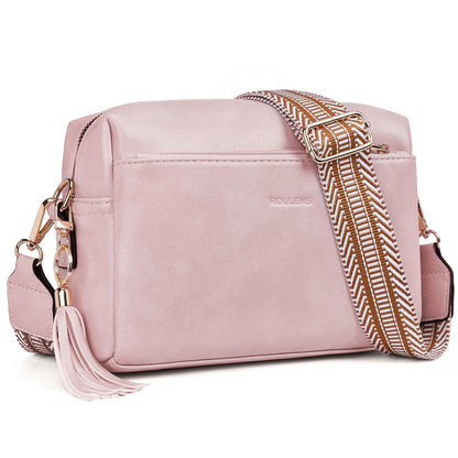 Roulens Triple Zip Small Crossbody Bag for women,Wide Strap Cell Phone Purse Shoulder Handbag Wallet with Credit Card Slots