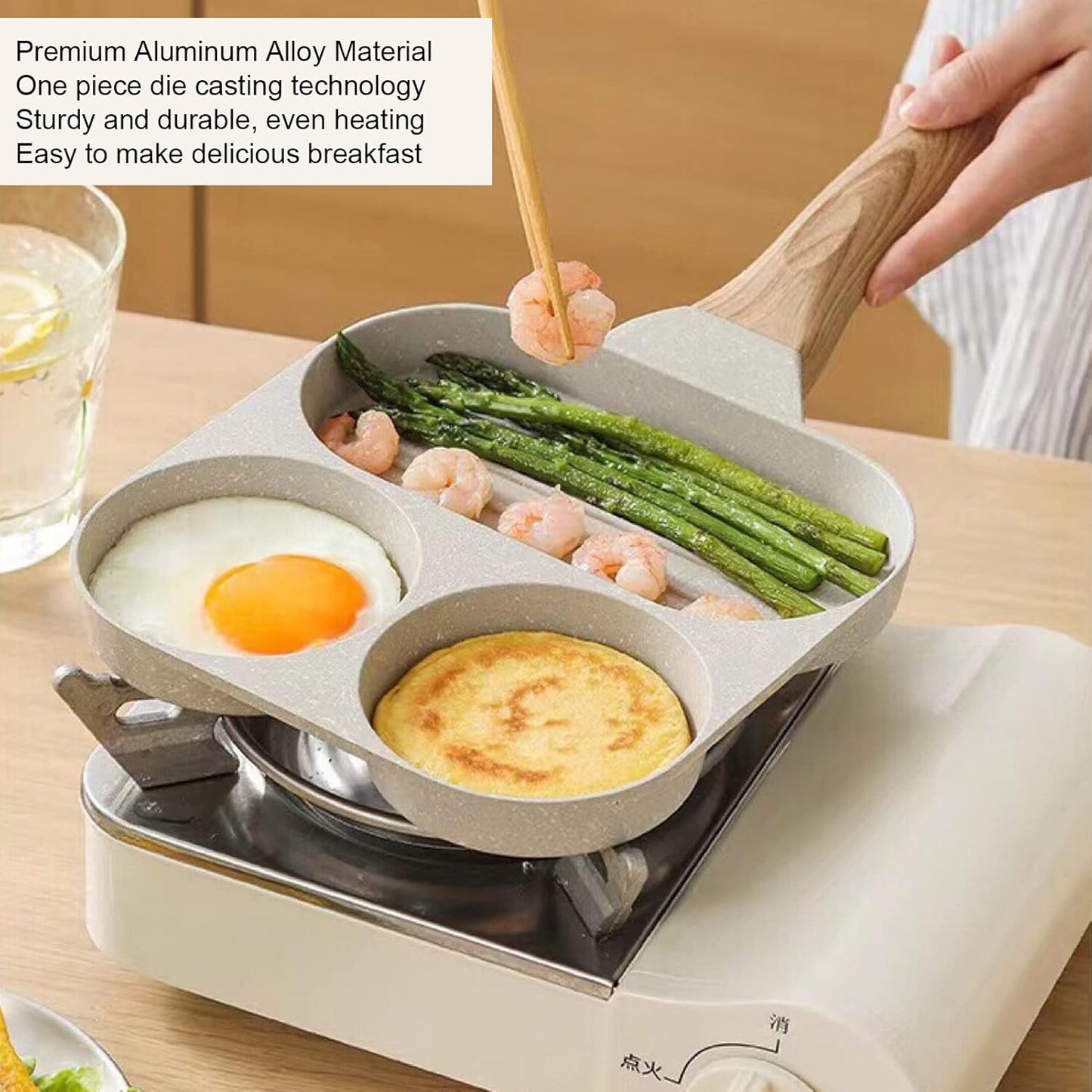 Egg Frying Pan, Nonstick Grill Pan, Aluminum Alloy Divided Frying Pan, 3 Cup, Heat Resistant Handle