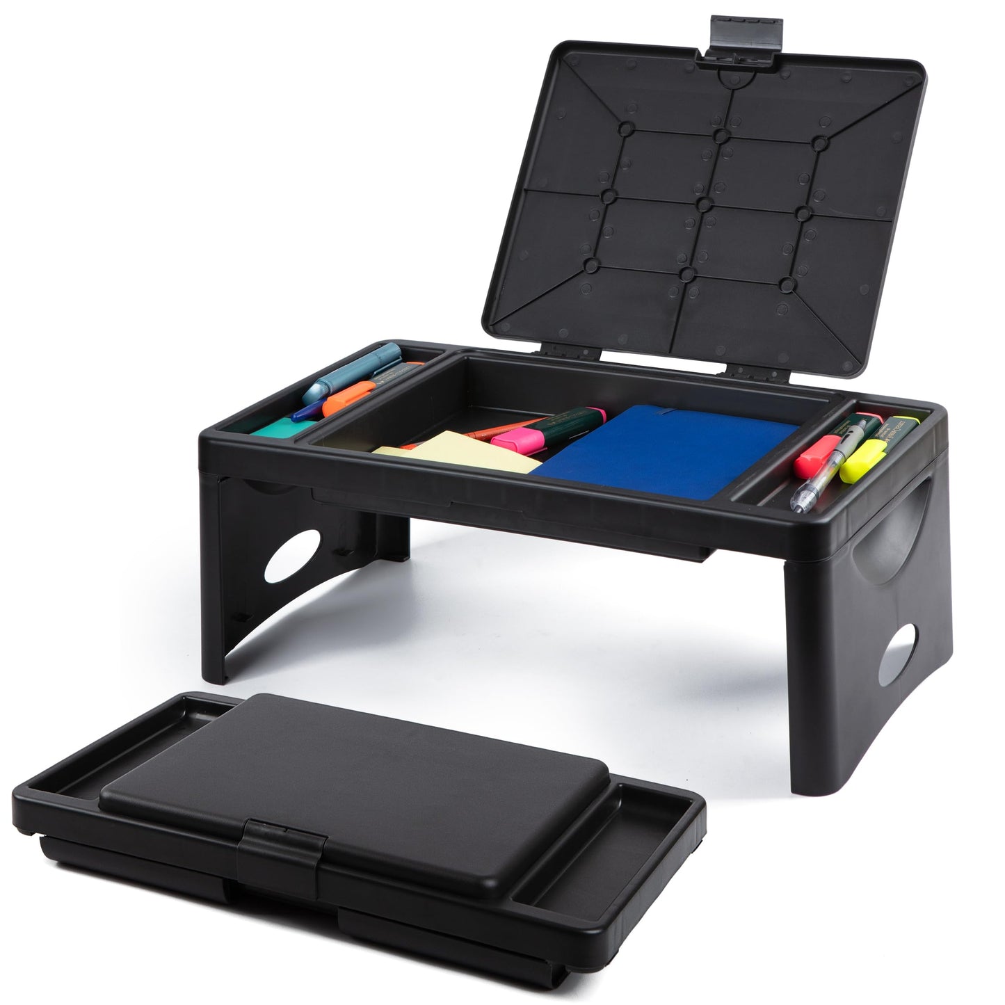 Loddie Doddie Foldable Lap Desk - 9.75 x 12 in, Black, Plastic - Accessory Trays & Storage Pocket for Lap Desk with Storage - Kids Travel Tray for Car Seat - Foldable Laptop Table for Small Spaces