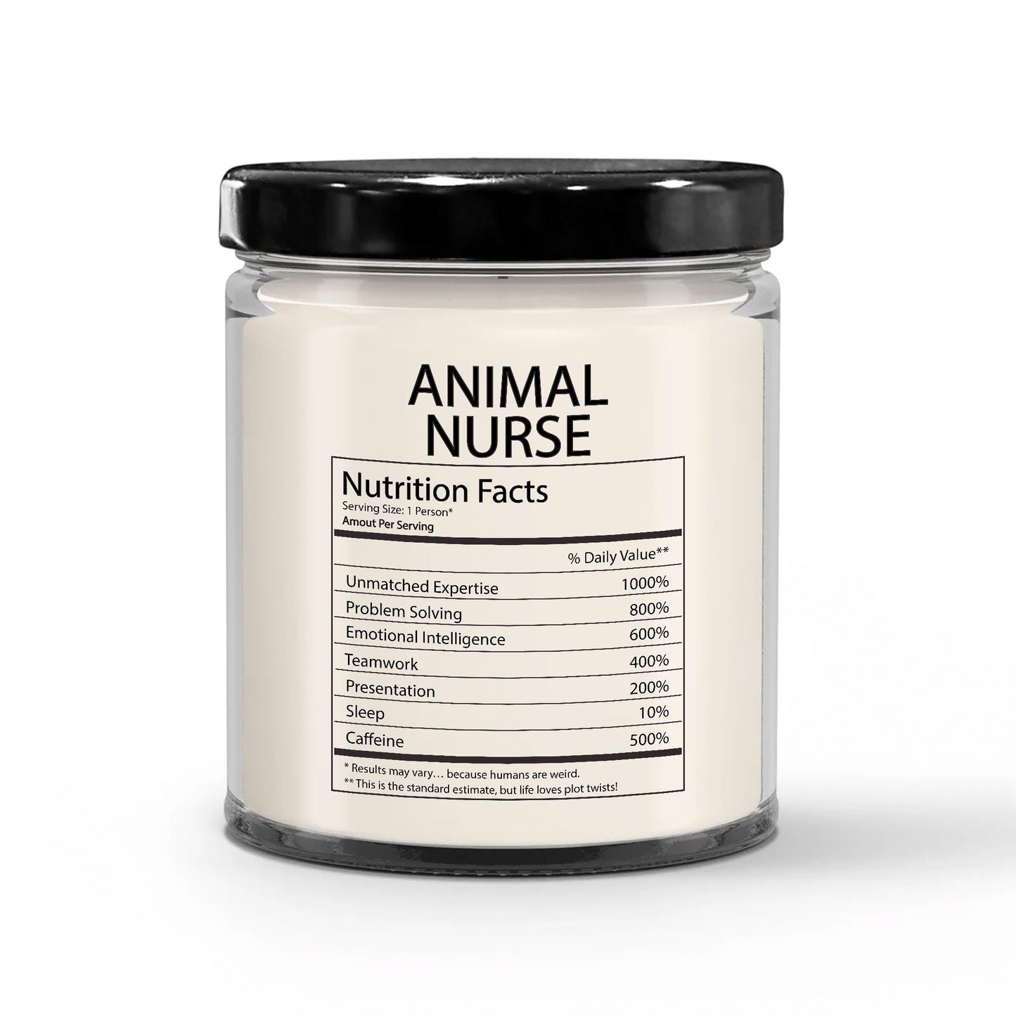 Funny Gifts for Animal Nurse Nutrition Facts Label - Christmas Candle for Veterinary Nurse Staff Employee Boss Veterinary - Thank You, Birthday - Vanilla Scented Soy Wax, 9oz