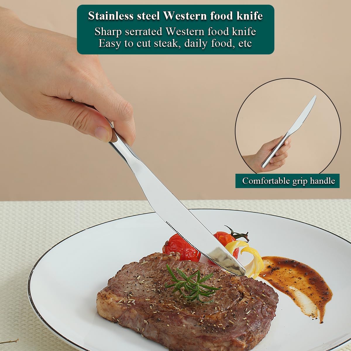 Dinner Knives Set of 12 Pieces, Stainless Steel Butter and Table Knives, Flatware Silverware Set, Dishwasher Safe