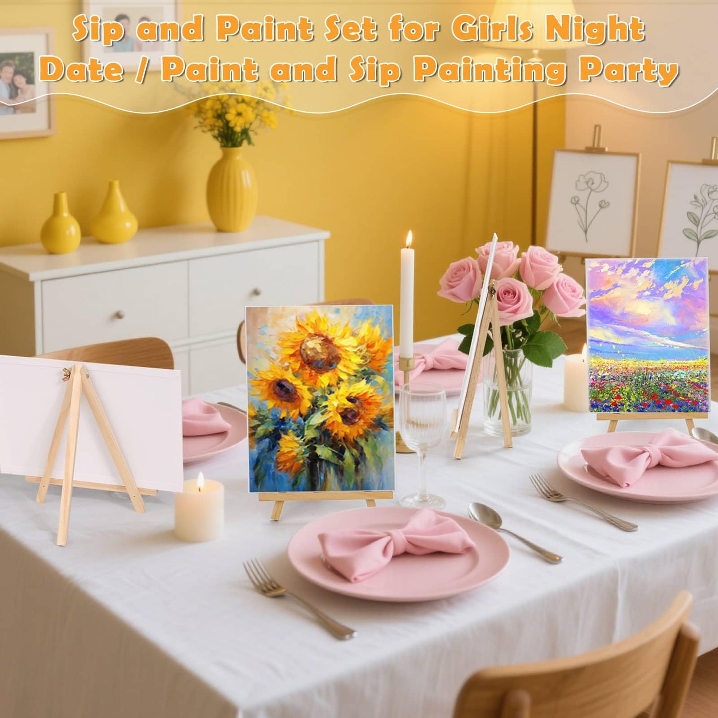 100-Pack 8x10 Inch Canvas Boards for Painting – Complete Art Kit with 50 Brushes, 20 Art Aprons & Paint Trays – Includes Mini Easel for Adults Beginners & Party Art Projects Home Deco