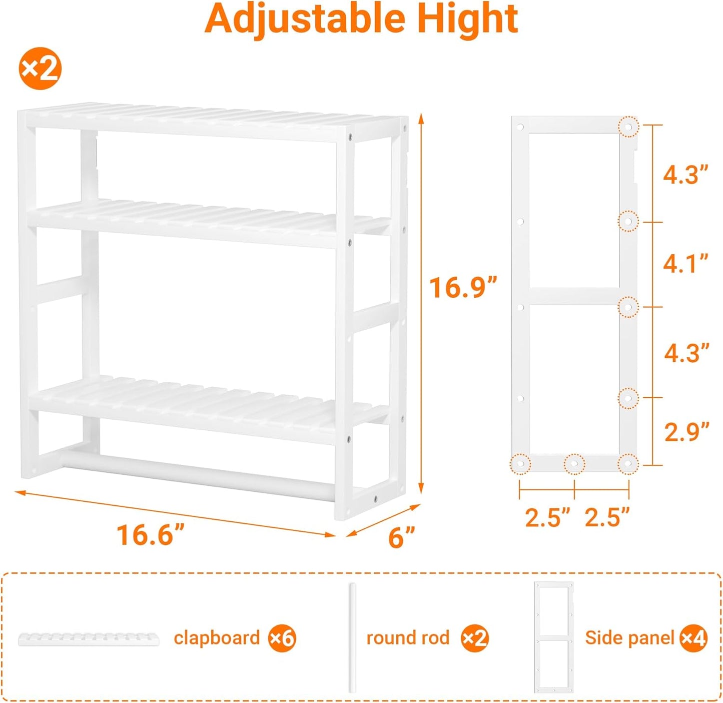 PPN Towel Rack Bathroom Storage Shelves Over The Toilet with Towel Bar, 100% Bamboo Adjustable Height Floating Shelf
