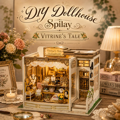 Spilay DIY Miniature House Kit, Vitrine's Tale Miniature Dollhouse Kit with LED Light, Mini House Building Kit Book Nook for Adult, Creative Bookshelf Decoration & Unique Gift