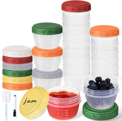 24pcs 4 oz 1/2 Yomarket Small Plastic Containers with Lids, Reusable Cup Small Food Storage Containers, Leakproof