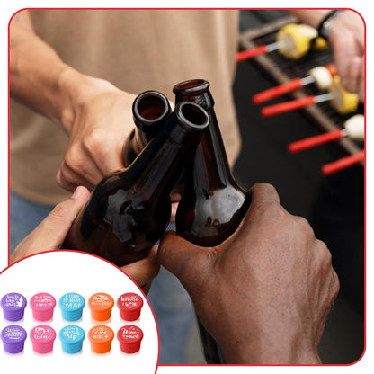 GROBRO7 10Pcs Wine Stoppers Set Funny Live Love Wine Pattern Silicone Bottle Covers Gift for Women, Reusable Beverage Corks Strong Sealing Liquor Accessories for Outdoor Picnic Barbecues Party Bars
