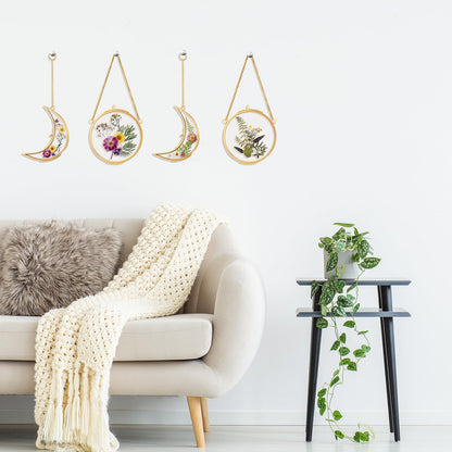 Qunclay 4 Pcs Pressed Flower Frames Bulk Double Glass Floating Hanging Photo Frame Sun Moon Clear Pressed Flower Decor with Chain for DIY Crafts Artwork Display Gallery(Gold,3.5 x 2.5 Inch)