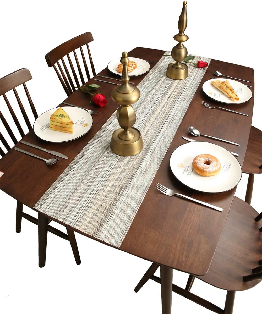 Aothpher Multi Color Rustic Farmhouse Stripe Table Runner, Square Heat Resistant PVC Non-Slip for Kitchen, Weddings,