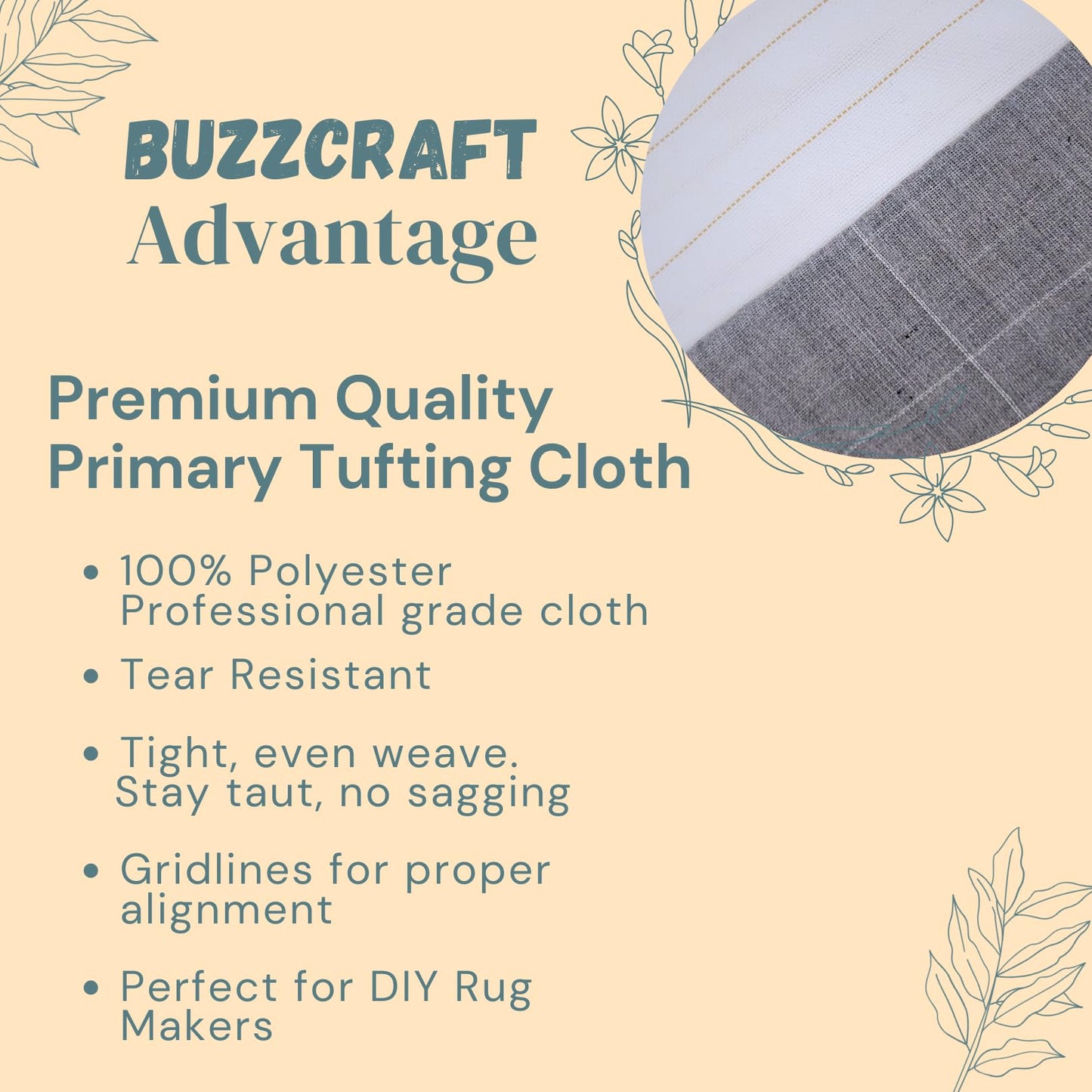 BUZZCRAFT Premium Large Primary Tufting Cloth for Rug, Punch Needle Fabric, Monks Cloth, White, 80" x 80", 6.6x6.6 feet