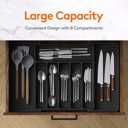 Lifewit Expandable Silverware Organizer Set - Adjustable BPA-Free Plastic Storage for Cutlery & Utensils | Black