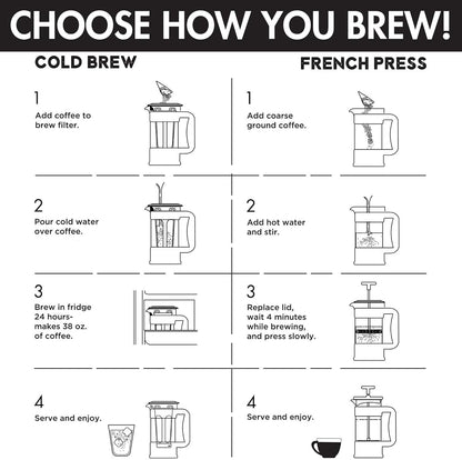 Primula 2-in-1 Coffee Maker, French Press & Cold Brew, 6 Cup Size, Durable Glass Carafe, Comfort Grip Handle