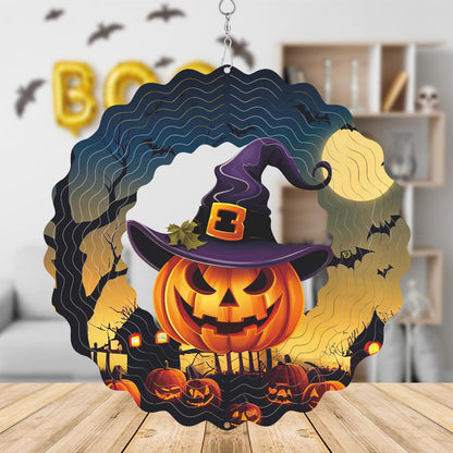 Hanging Halloween Metal Wind Spinner Witch's hat Wind Spinners 3D Hanging Skull Pumpkin Metal Wind Spinner for Halloween Yard Garden Outdoor Indoor Art Decor