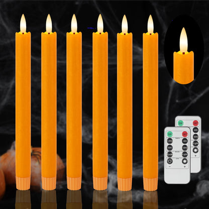 AFINETH Orange Flameless Taper Candles, 9.6" Fall Candles with Remote, Real Wax Battery Operated Candlesticks Flickering, Flameless Led Candle for Fall, Thanksgiving, Harvest, Halloween Decor, 6 Pack
