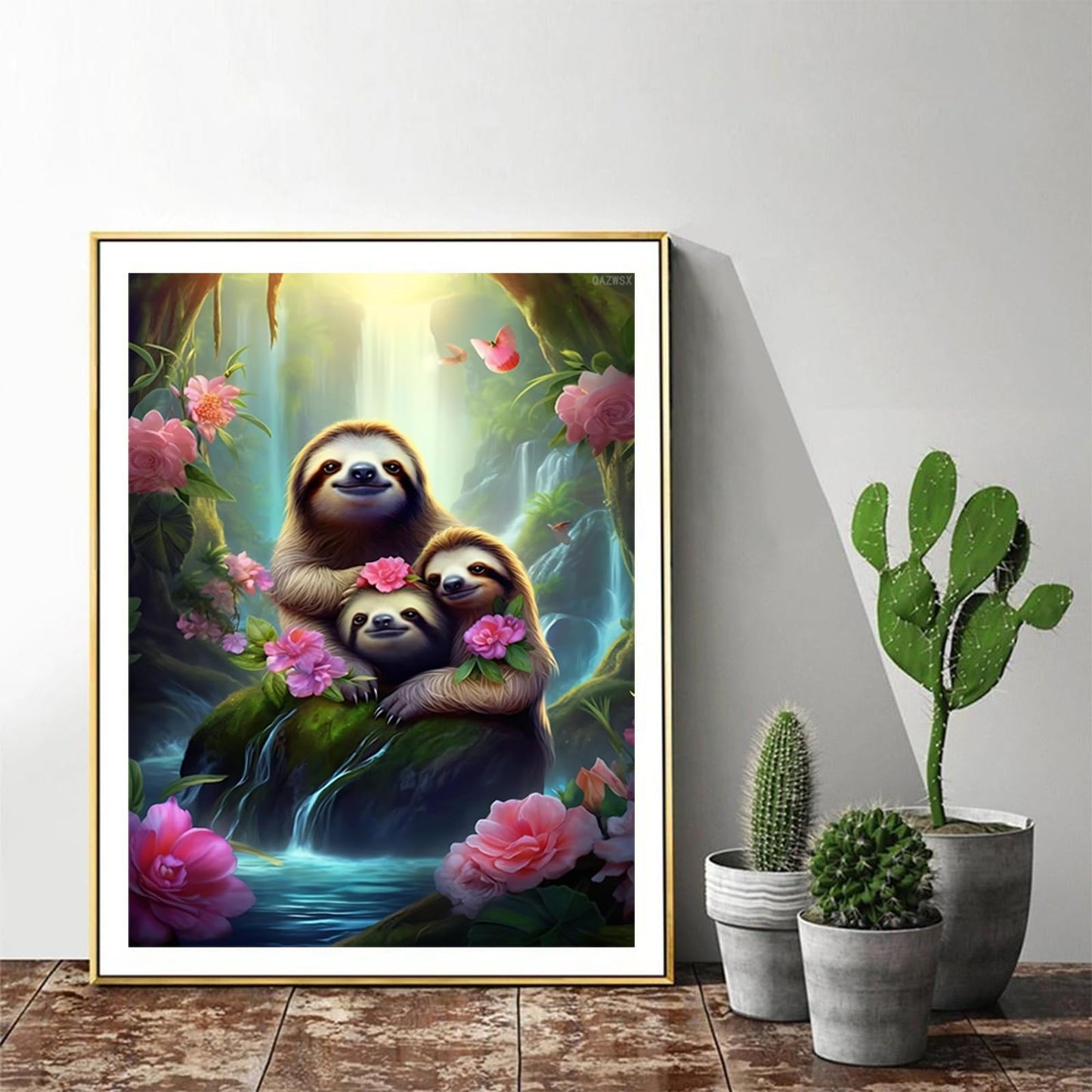 DIY 5D Diamond Painting Sloth by Number Kits for Adults, Sloths and Flowers Diamond Painting Kits Round Full Drill Diamond Art Kits Picture Arts Craft for Office and Home Wall Decor 12x16 inch
