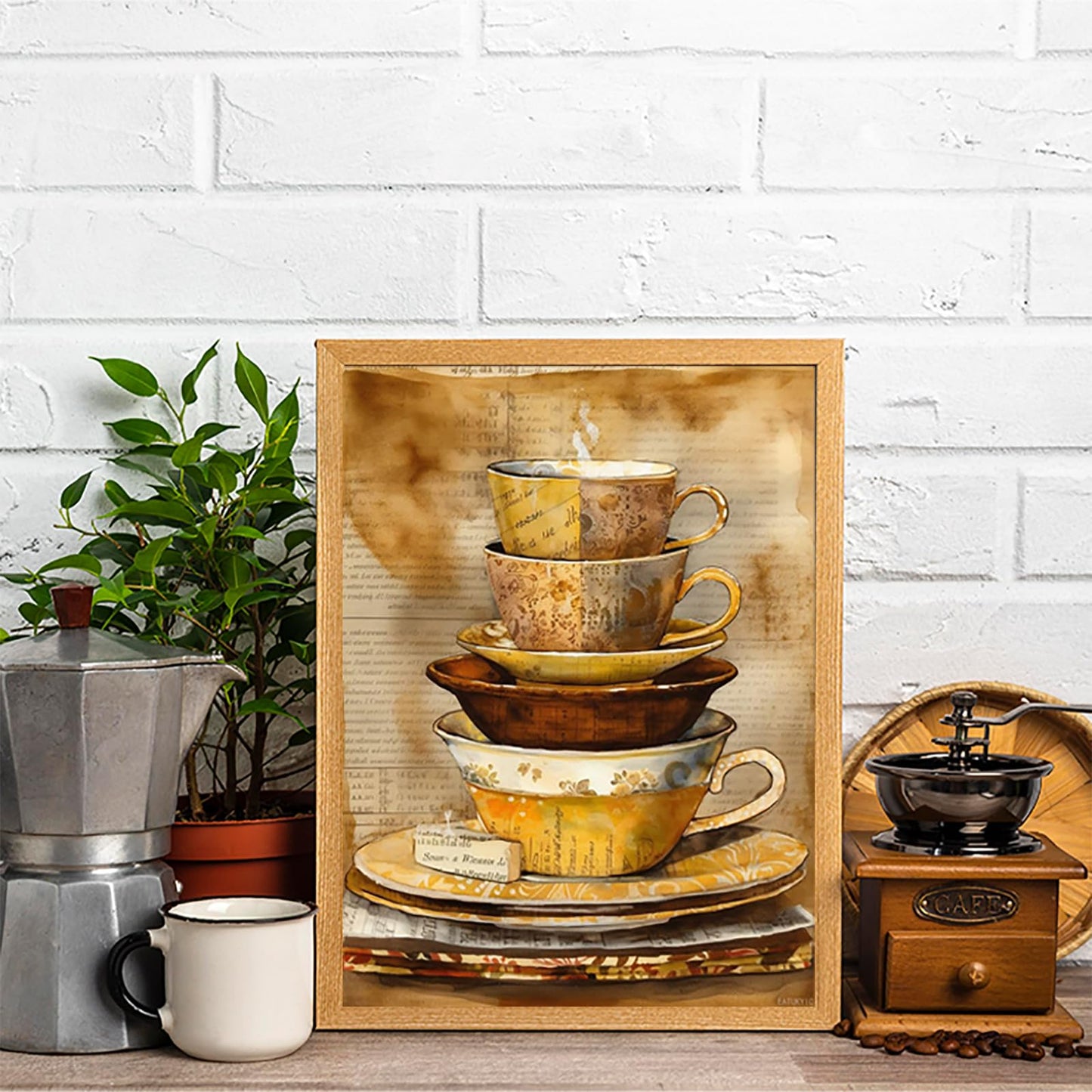 EATUKYIC Coffee Stacked Cups Diamond Art Painting Full Round Drill Embroidery Kit Cross Stitch Diamond Dots Kit Paint of Rhinestones for Set Wall Decor 12x16Inch