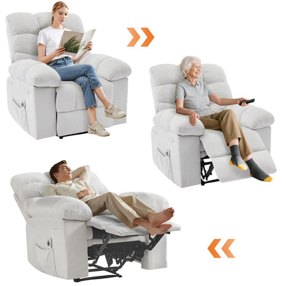 Garvee 21.4in Wide Recliner Chair,Massage & Heat Recliner Chair for Adults,Home Theater Seating with Lumbar Support,Ergonomic Breathable Fabric Nursery Rocking Chairs for Living Room