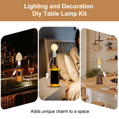 2 Pack Bottle Lamp Kits, 240cm Wine Bottle Table Lamp, DIY Lamp Fittings Kit for Table Lamp with E26/E27 to B22 Converter 3 Sizes of Corks No Drilling (No Bulb)