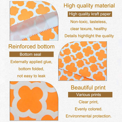 KEYYOOMY 100 Pcs Orange Candy Buffet Bags Small Cookie Bags Polka Dot Paper Treat Bag for Wedding Birthday Party (5 inch x 7 inch)
