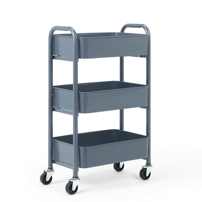 SunnyPoint 3-Tier Delicate Compact Rolling Metal Storage Organizer - Mobile Utility Cart Kitchen/Under Desk Cart with Caster Wheels - Blue (15.35" X 10.24" X 26.8"H)