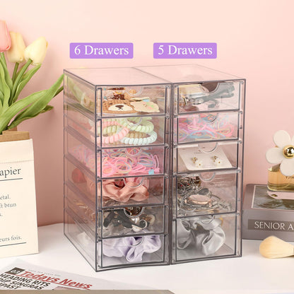 Hipiwe Plastic Drawer Organizer Clear Desktop Drawers Box with 6 Pull Out Drawer Compact Storage Box for Cabinet Vanity Bathroom Bedroom Pantry Shelf Office Closet Organization