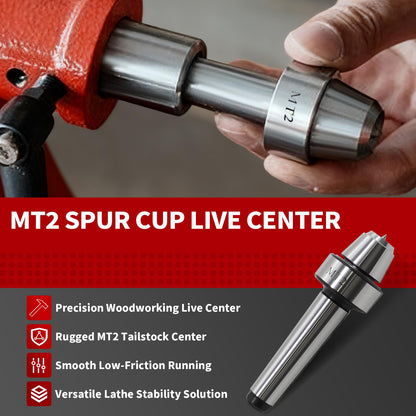 Nakkaa MT2 Wood Lathe Live Center Set, Live Centers Drive Spur Cup Arbor #2MT for Woodworking Machines