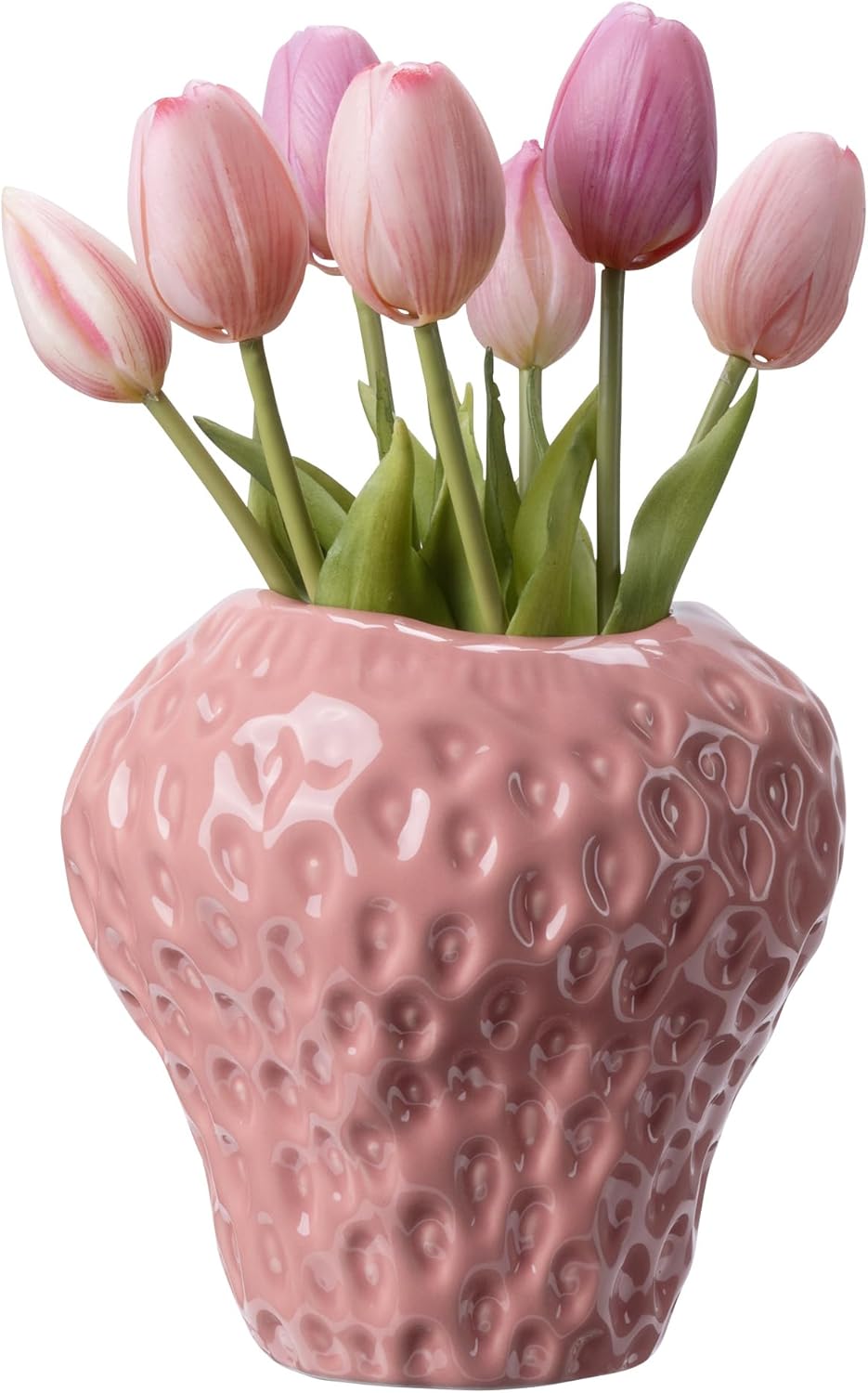 Navaris Strawberry Vase - Funky Ceramic Vase in Pink - Decorative Bookshelf Vases for Flowers - Unique Dopamine Decor