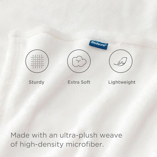 Bedsure GentleSoft Fleece Throw Blanket - XL White 300GSM Plush & Cozy for Bed, Sofa, Travel | 50x70 Inches