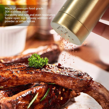 Gold Spice Jar, 2 Pcs Stainless Steel Rustproof Screw Open Top Seasoning Shaker Bottle for Salt, Sugar, Pepper