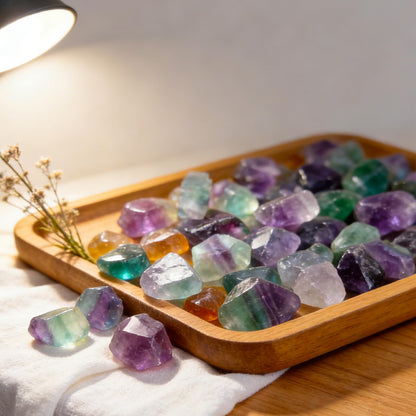 KUKUBAGS 2 LBS Rough Rocks for Tumbling, Unpolished 1.2-2.5 Inch Rock Tumbler Stones, Raw Rainbow Fluorite Healing Stones for Wire Wrapping, Wicca Reiki, Meditation, Collection, Decoration