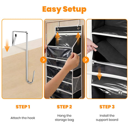 LASTORA Heavy-Duty Oxford Hanging Yarn Storage Organizer with 6 Tiers, Odorless Over the Door Yarn Holder for Crochet and Knitting Lovers, 5 Large Pockets + 1 Tool Section, Black