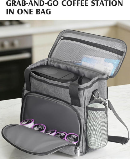 JISHAHS Travel Carrying Bag for Keurig K-Mini Mate Coffee Maker, Single Serve Coffee Brewer Portable Storage Bag with 3-Way Carry, Padded Multi-Pocket Storage Accessories