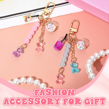 Ecally 12 Cute Resin Bear Keychain Macaron Bear Keychains Candy Pendant Jewelry Gift Bag Key Ring Accessories for Girl Women (Blue Pink,Purple Pink)