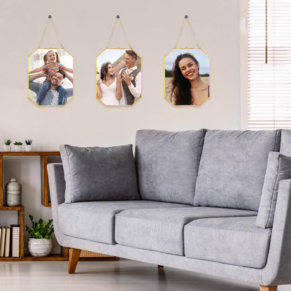 Vicenpal 5 Pcs 8 x 10 Inches Glass Pressed Flower Frame, Hanging Floating Picture Frame for Tabletop Artwork Dried Flower Display with Metal Chain for Mom Friends Wedding Gift DIY Craft(Coppery)