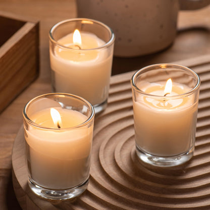 Housecret 120 Pack Warm White Unscented Clear Glass Filled Votive Candles. Hand Poured Wax Candle Ideal Gifts for Aromatherapy Spa Weddings Birthdays Holidays Party