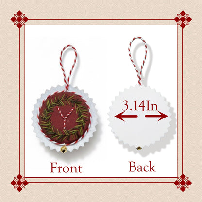 TenDawn Personalized Christmas Embroidery Ornament Kit, Set of 6 DIY Wreath Decorations with Customizable Letters – Handmade Holiday Ornaments for Tree & Gift – Rustic Christmas Decor