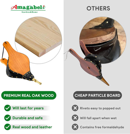 Amagabeli Fireplace Bellows, Indoor 15.5"x7" Wood Bellow Stove Air Blower for Fire Pit and BBQ