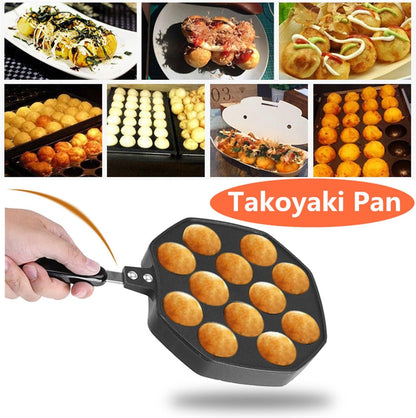 Home 12 Cavity Octopus Grilling Pan, Non Stick Pancake Maker for Takoyaki and Dessert Cakes