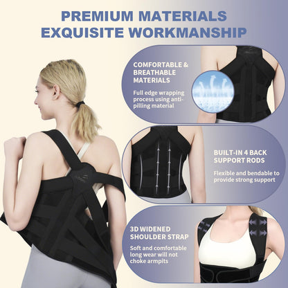 Posture Corrector for Women and Men Upgraded Back Brace, Adjustable Back Support for Upper and Lower Back Pain Relief, Shoulder Straightener for Hunchback, Scoliosis, Lumbar, Spine (Black, Small)