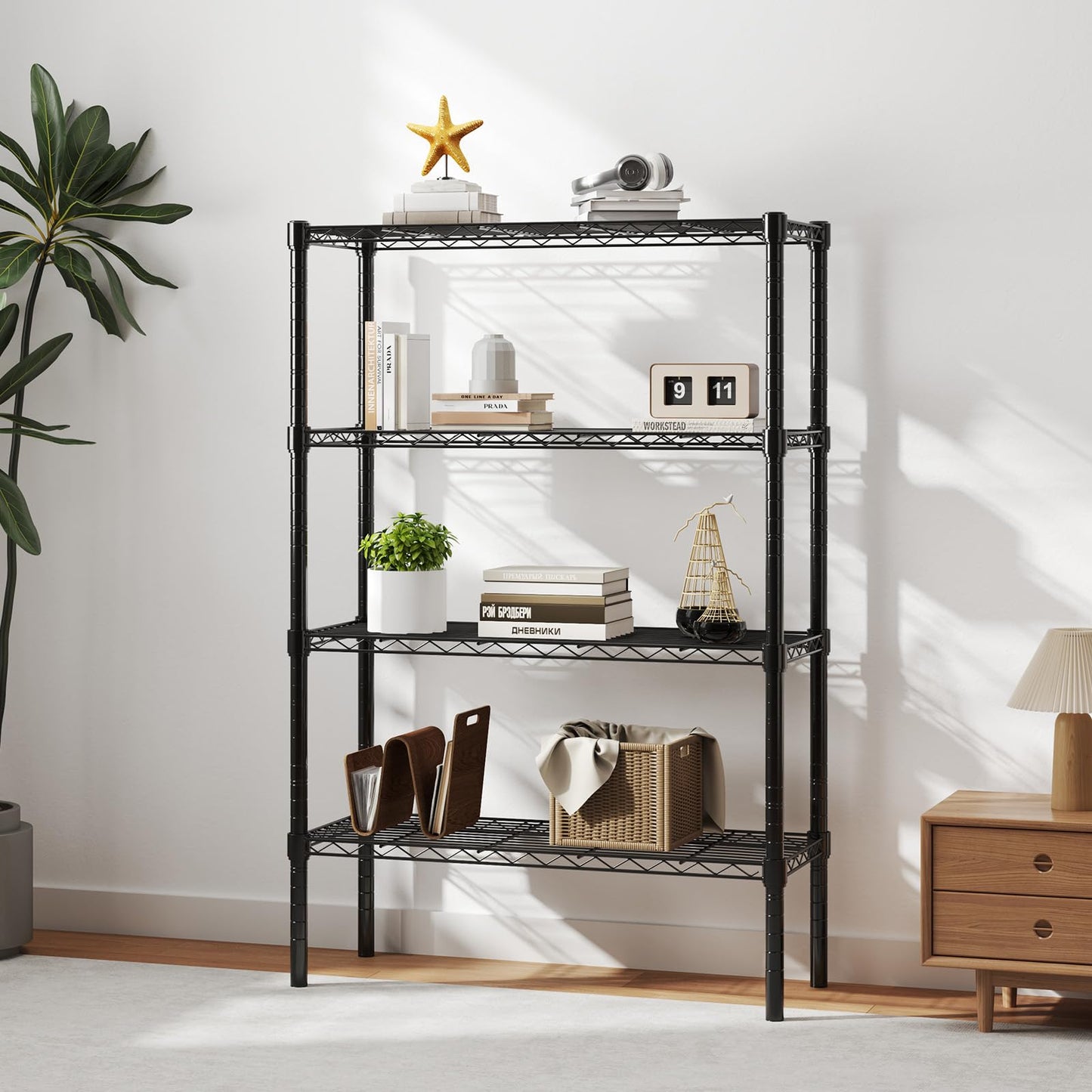 DUMOS 5 Tier Metal Wire Rack Shelf Heavy Duty Standing Shelves Adjustable Steel Closet Shelving Unit Organizers and Storage for Kitchen Bathroom Pantry Office, 13.78" D x 35.43" W x 69.29" H