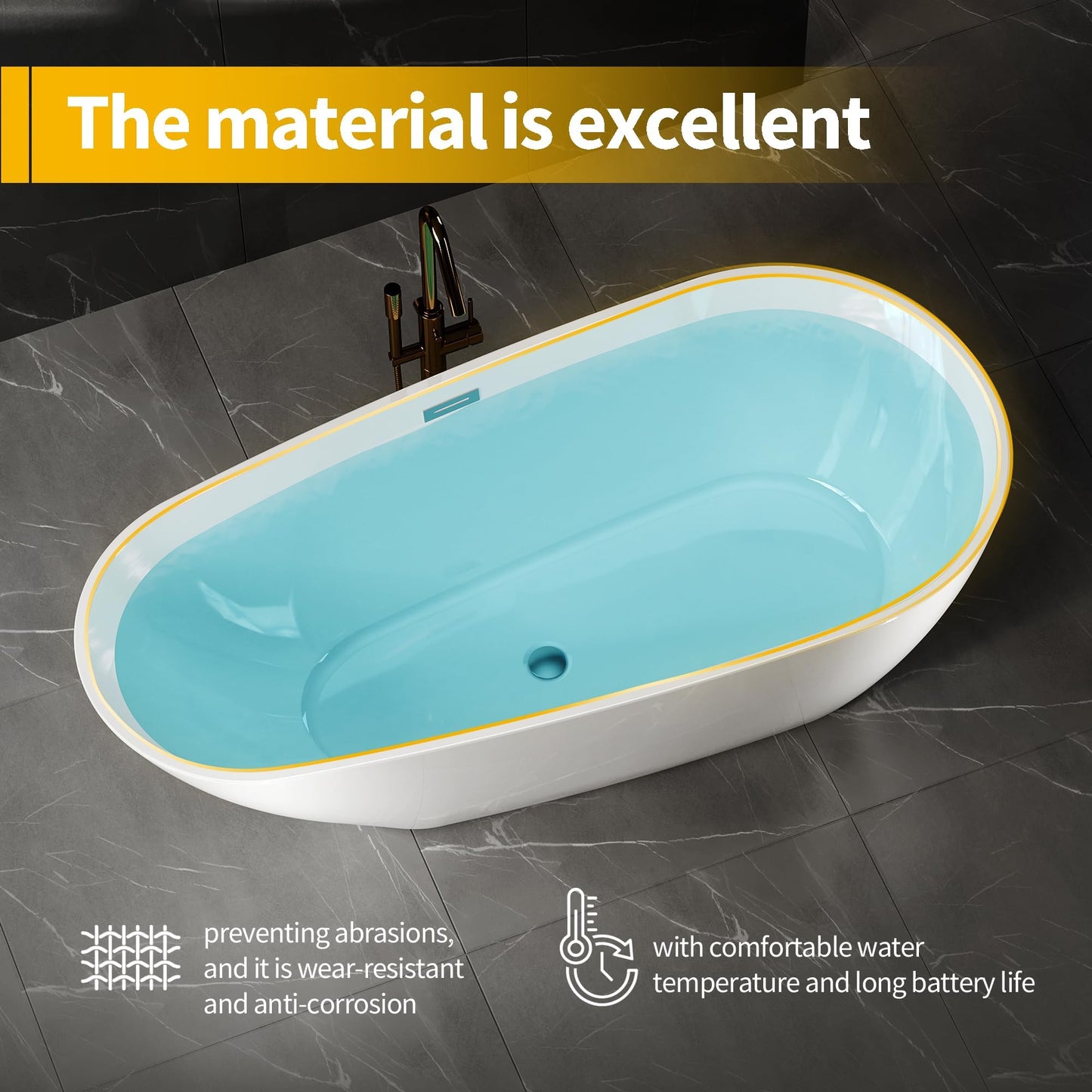 GarveeLife 67'' Acrylic Freestanding Bathtub, Soaking Bathtub with Deep Ergonomic Design Matte Drain Overflow, cUPC Certified, Double-Walled Insulation, Easy Install and Safe Use, White
