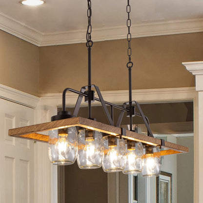 Wellmet Kitchen Island Chandelier, Mason Jar Pendant Light Dining Room, 5-Light Wooden Paint Pendant Light for Living Room, Dining Table, Kitchen, Hallway, Restaurant, 39.3''W
