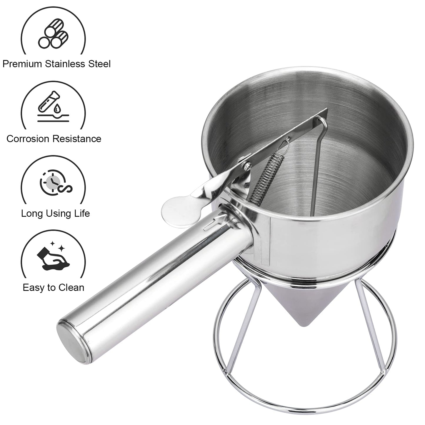 MyLifeUNIT Pancake Batter Dispenser, Stainless Steel Funnel Cake Dispenser with Stand