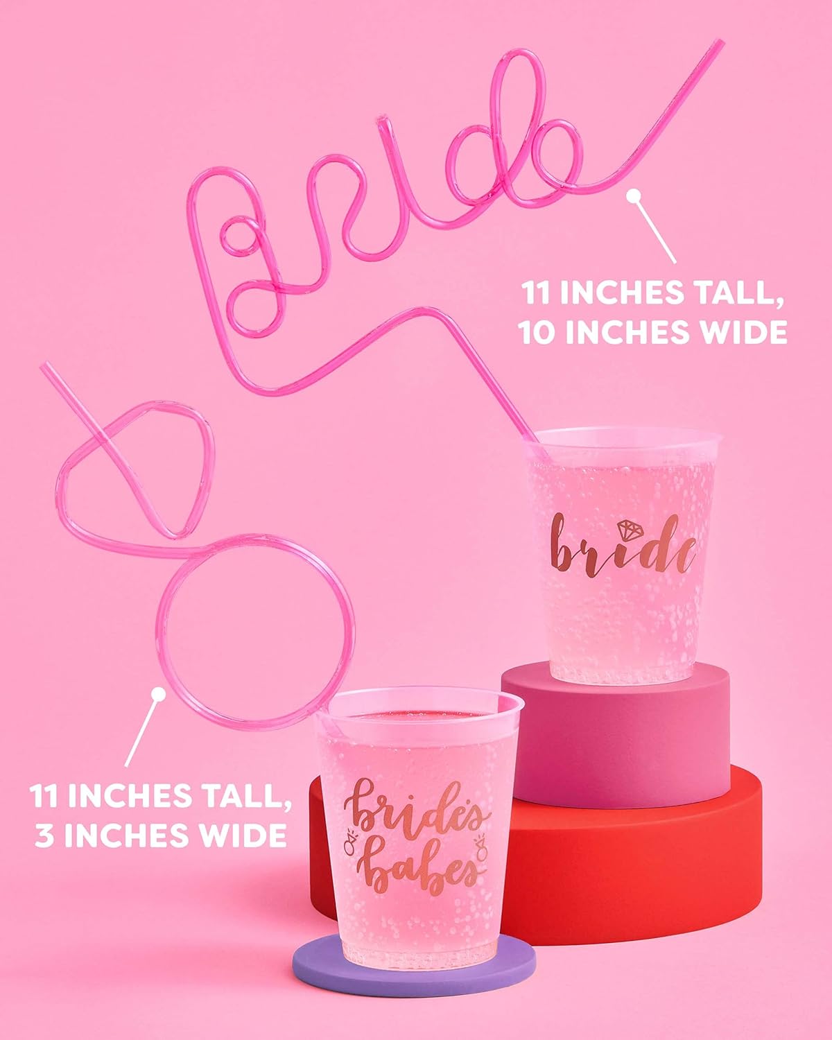 xo, Fetti Bachelorette Party XL Pink Bride + Diamond Ring Straw Set, 8 Pieces for Bridal Shower Decorations