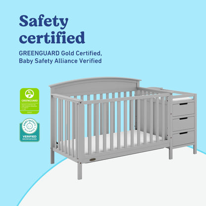 Graco Benton 4-in-1 Convertible Crib and Changer – GREENGUARD Gold Certified, Crib & Changing-Table Combo, Water-Resistant Changing Pad, Converts to Toddler Bed, Daybed and Full-Size Bed (Pebble Gray)