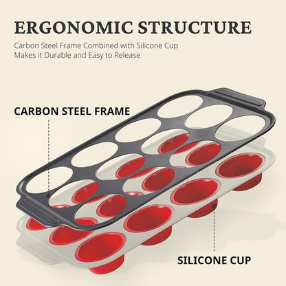 BRONYPRO Silicone Muffin Pans - Nonstick Egg Bite Molds & Cupcake Tins | 12 Regular Size, Red