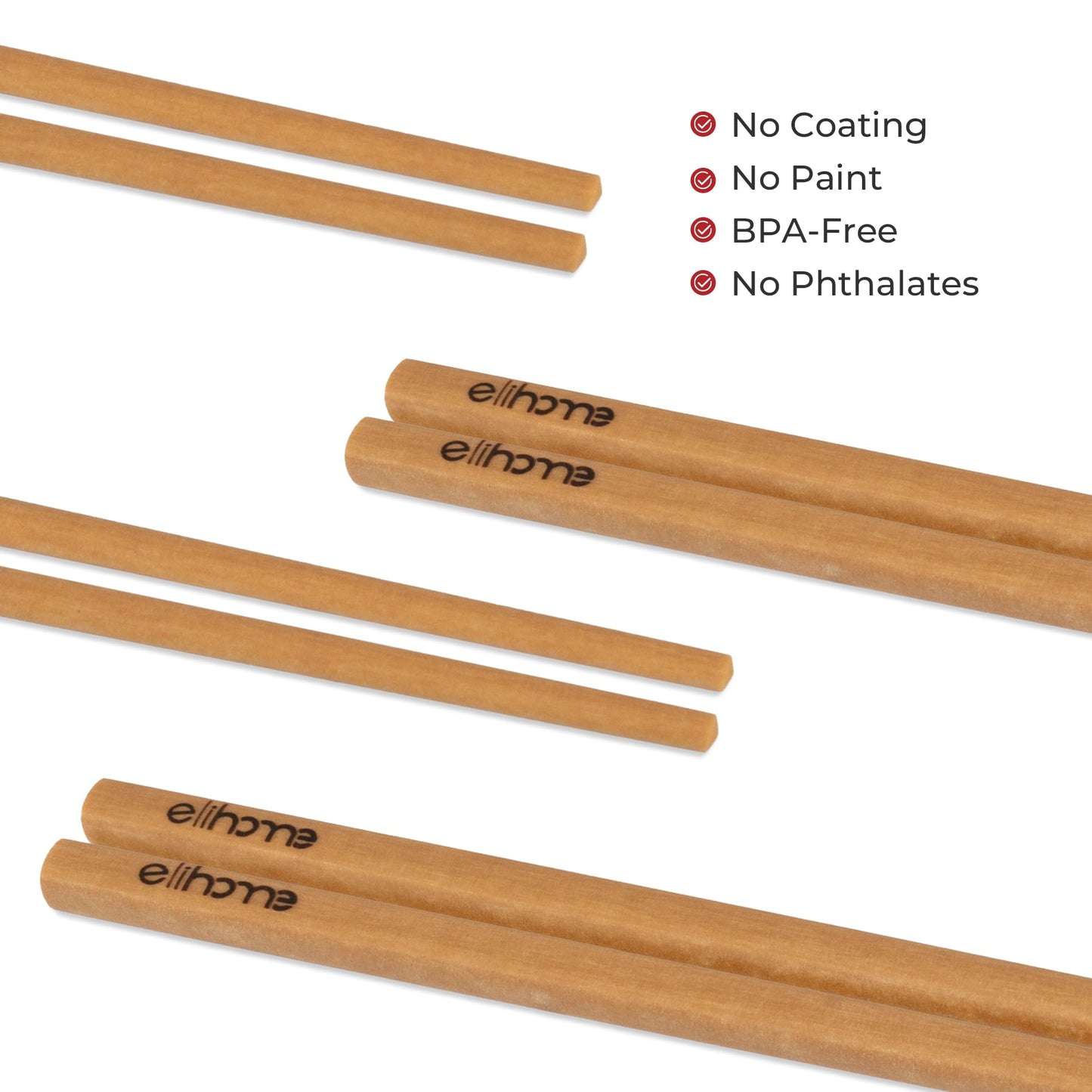 Elihome Premium Wood Fiber Chopsticks, Dishwasher Safe, Heat Resistant, Reusable Japanese Chinese Chopsticks, 26cm/10.25inch, Natural, 10 Pair